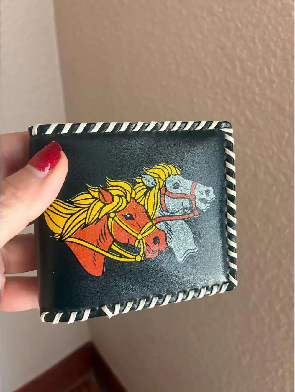 Vintage 1950s Horse Wallet - Western Cowboy Novelty Vinyl Whipstitch Billfold